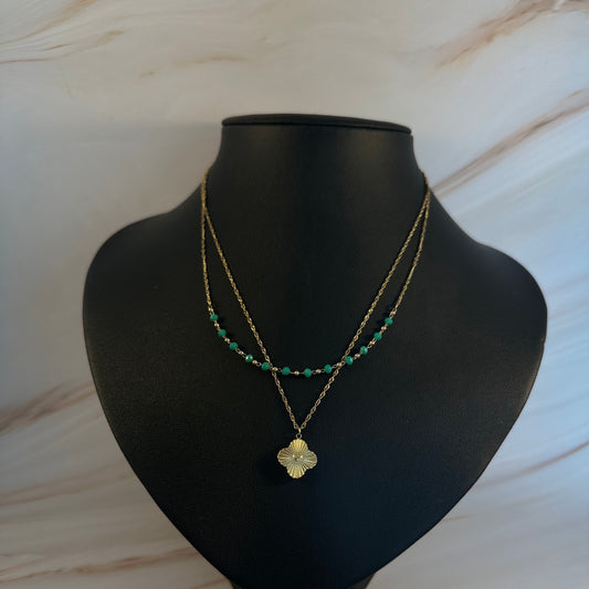 Double Layered Clover Necklace silver & gold